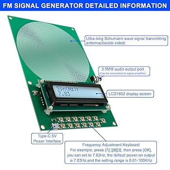 7.83Hz Frequency Generator for Healing, 0.1HZ-100000Hz Adjustable Schumann Wave Resonance Generator, Sine Signals Frequency Healing Device USB Powered Sound Frequency Machine (Green)