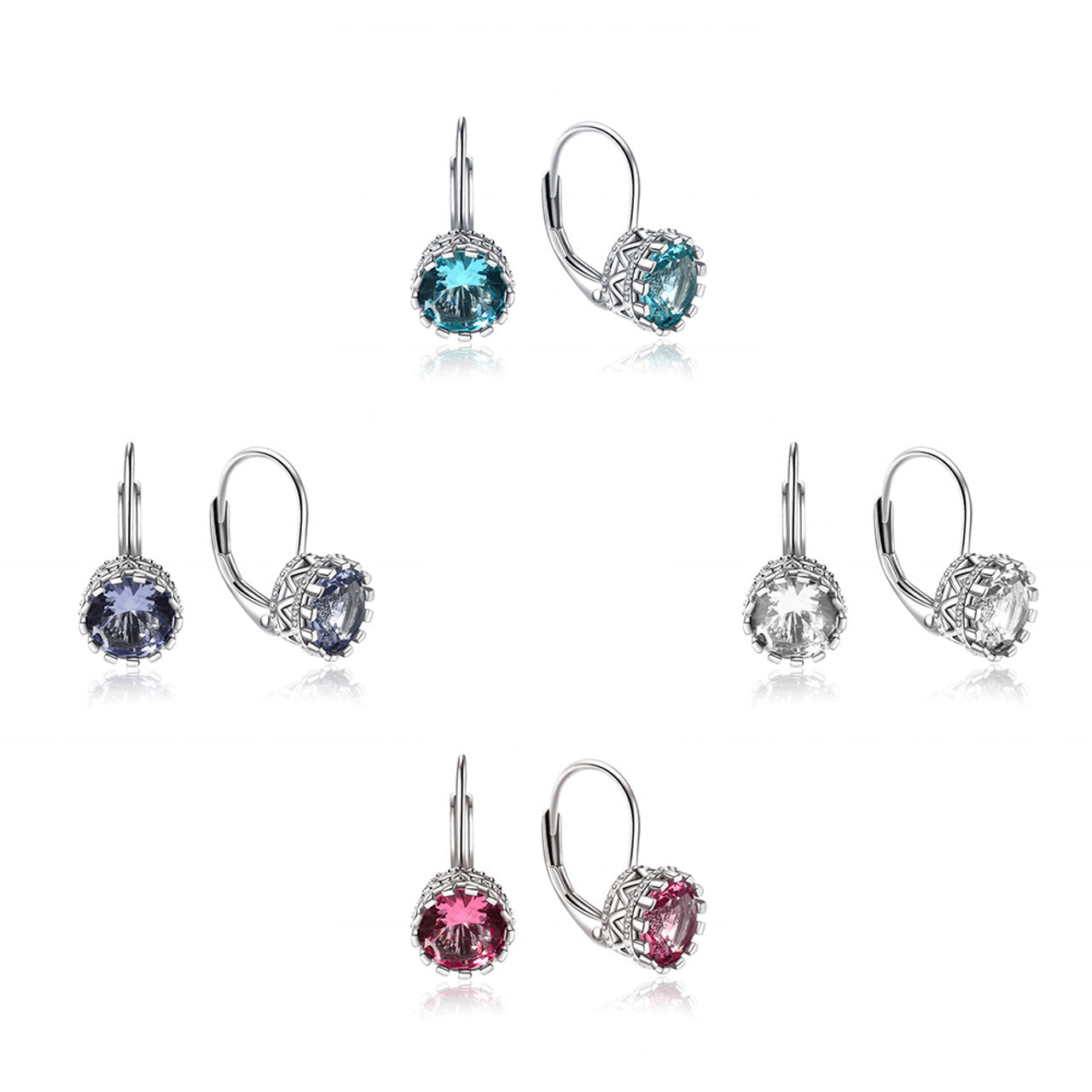 Sterling Silver Tachyonized Cubic Zirconia Flower Earrings with Lever back