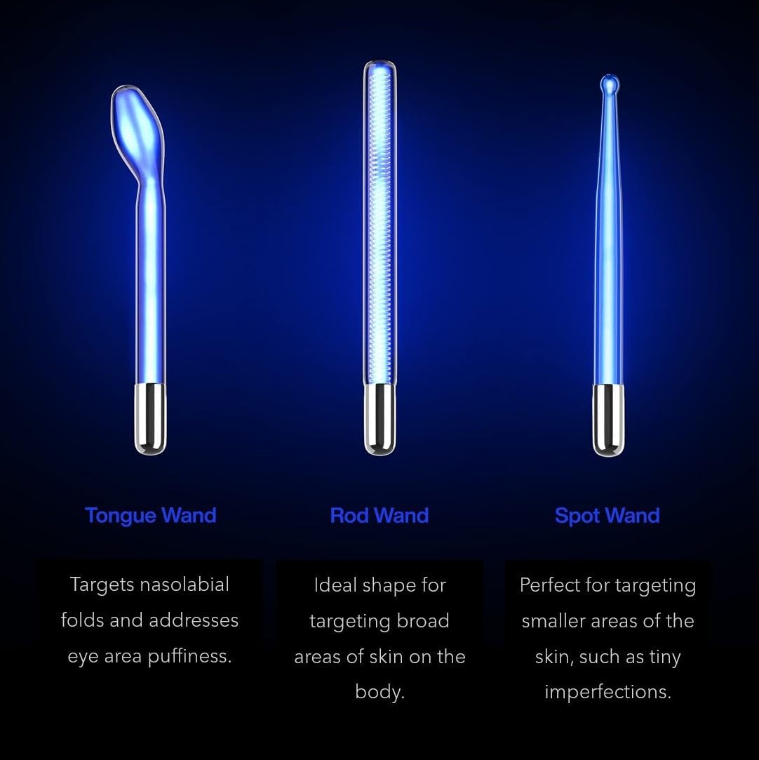 NuDerma Clinical Portable Skin Therapy Wand, Machine with 6 Fusion Neon + Argon Wands – Anti Aging - Clarifying - Skin Tightening & Radiance - Wrinkle Reducing