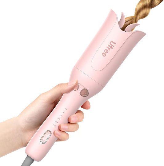 Automatic Rotating Curling Iron, 1 Inch Ceramic Curling Wand, 1-Click Hair Curler with 3 Heat & Timers, Anti-Scald Design, 1M Ionic Care, Dual Voltage for Travel Beach Waves, Pink