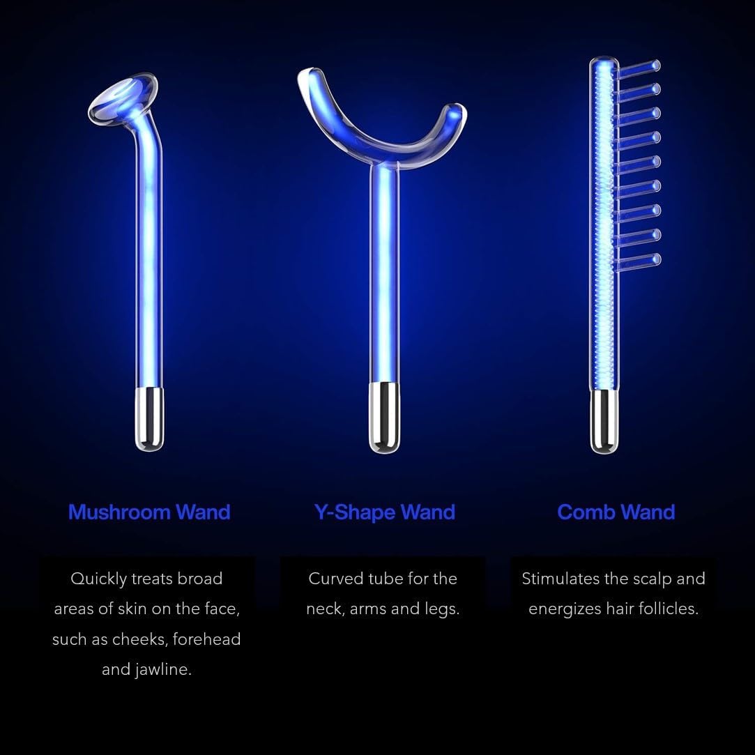 NuDerma Clinical Portable Skin Therapy Wand, Machine with 6 Fusion Neon + Argon Wands – Anti Aging - Clarifying - Skin Tightening & Radiance - Wrinkle Reducing