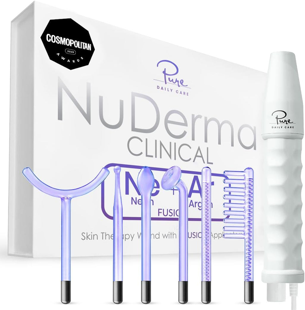 NuDerma Clinical Portable Skin Therapy Wand, Machine with 6 Fusion Neon + Argon Wands – Anti Aging - Clarifying - Skin Tightening & Radiance - Wrinkle Reducing