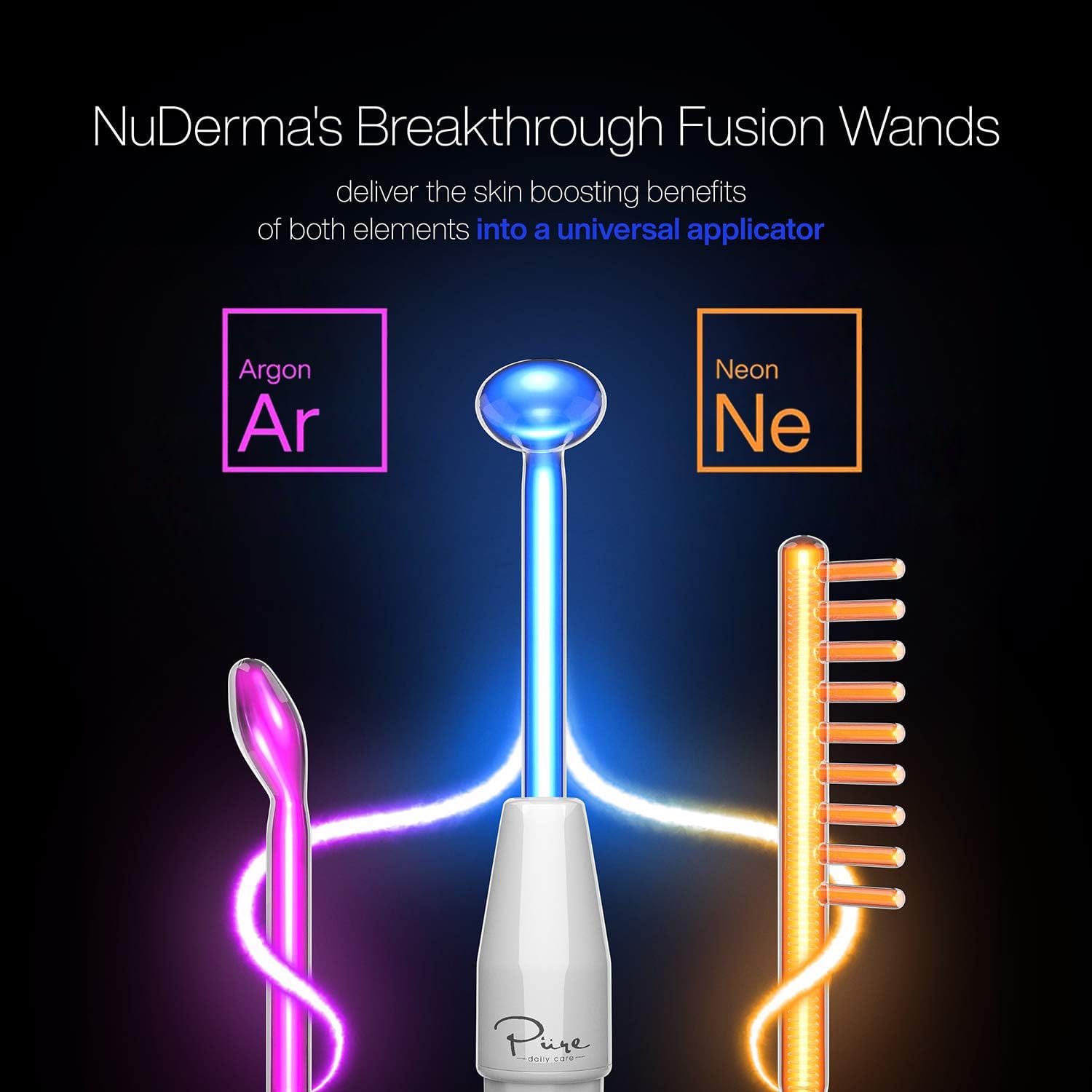 NuDerma Clinical Portable Skin Therapy Wand, Machine with 6 Fusion Neon + Argon Wands – Anti Aging - Clarifying - Skin Tightening & Radiance - Wrinkle Reducing