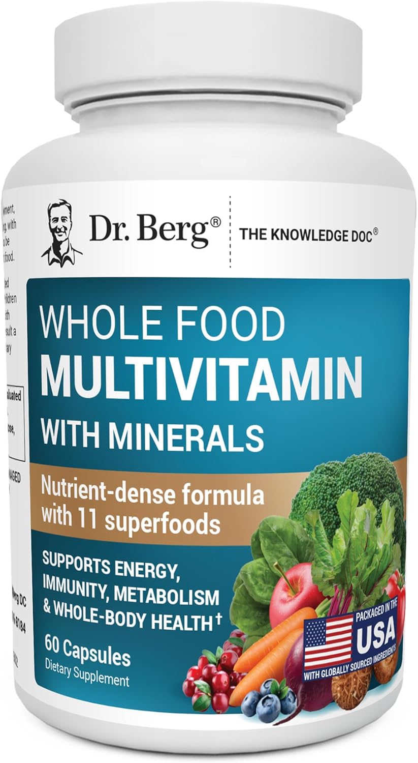 Whole Food Multivitamin with Minerals - Daily Multivitamin for Men and Women - Includes Premium Whole Food Fruits and Vegetable Blend with Folate, Alpha-lipoic Acid and More - 60 Capsules