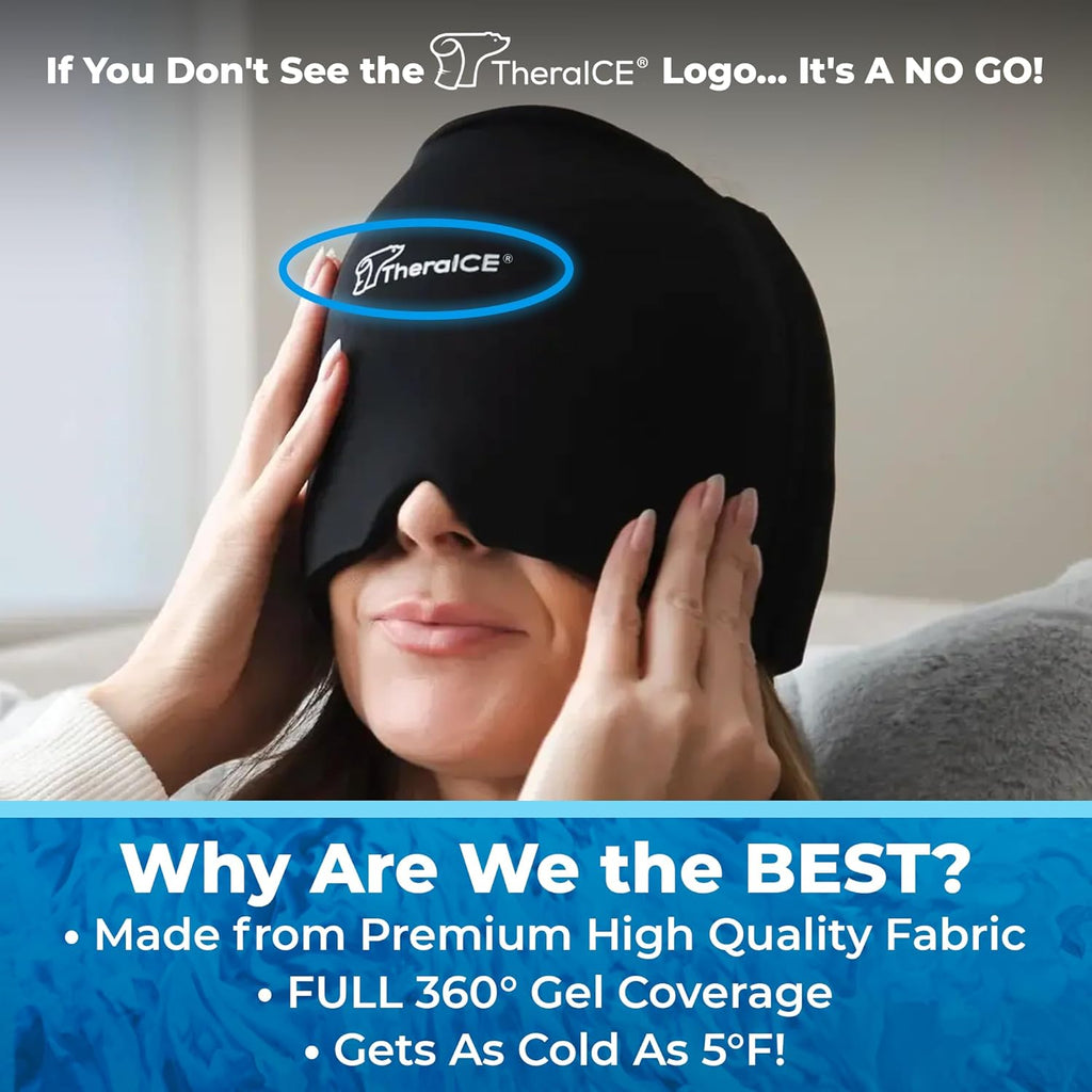 Migraine Relief Cap, Soothing Headache Hat Ice Pack Mask, Face Cold Compress Cooling Gel Head Wrap Products for Tension, Stress & Hangover