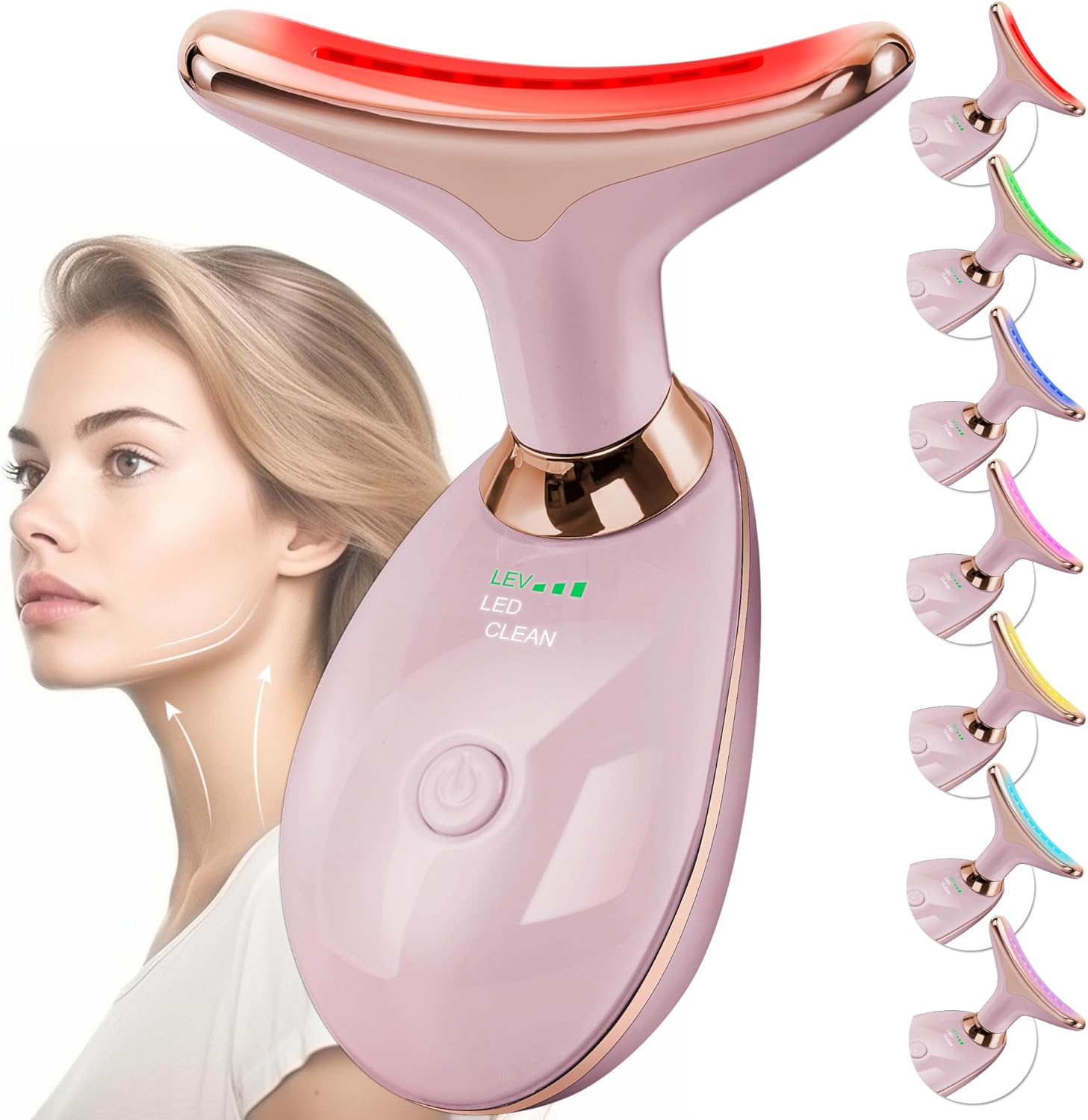 Facial Massager Red-Light-Therapy-for-Face and Neck, Face 𝖲 culpting Wand with 7 Color - Birthday, Christmas, Mothers Day, Valentines Day Gifts for Her Women Mom Best Friend Wife Teacher (Rose Gold)