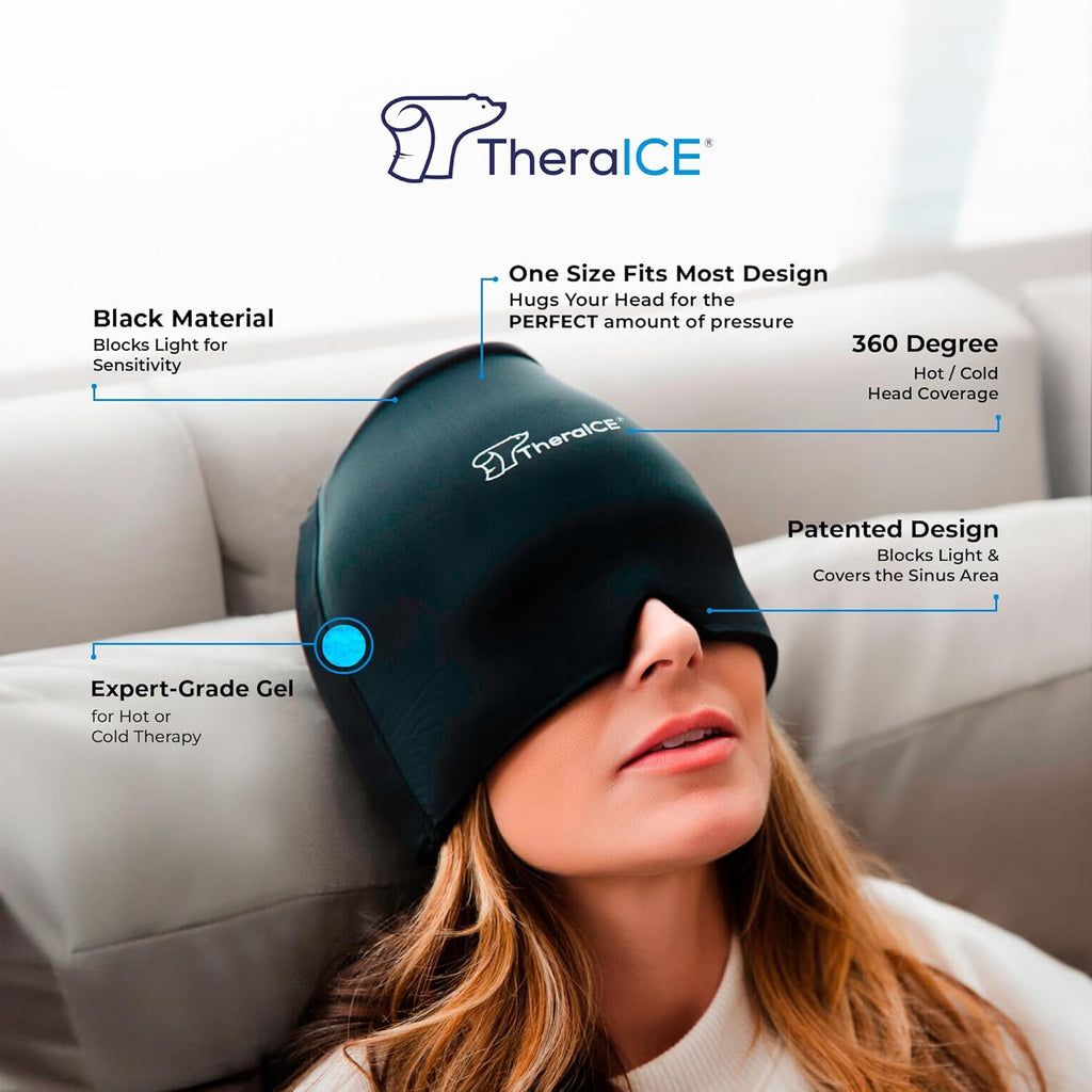 Migraine Relief Cap, Soothing Headache Hat Ice Pack Mask, Face Cold Compress Cooling Gel Head Wrap Products for Tension, Stress & Hangover