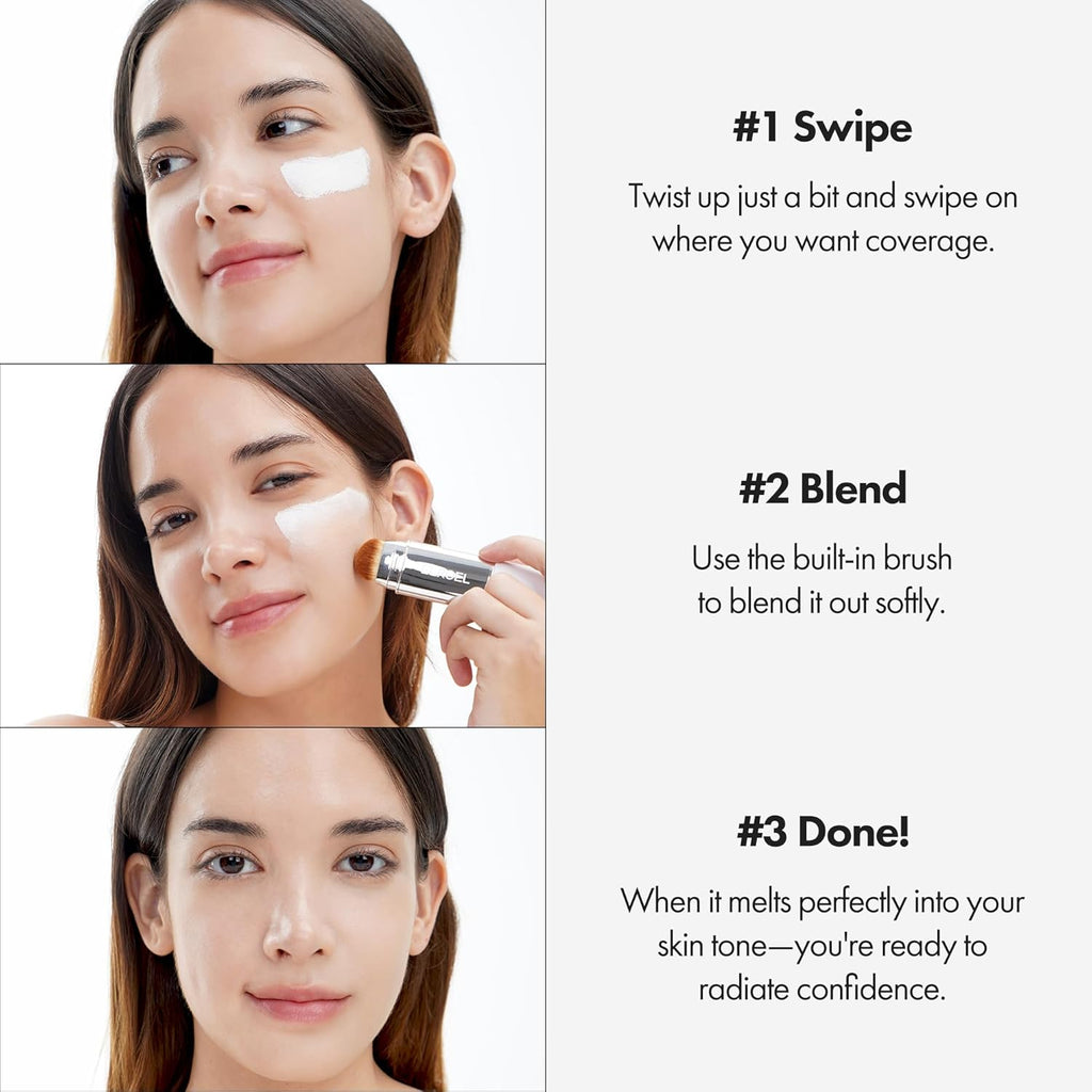 Cover Cream Stick V - Korean Color-Changing Foundation with Detachable Brush - Full to Medium Coverage Base Makeup (201 Light, 0.45 oz) | Korean, Base Makeup, with Detachable Brush