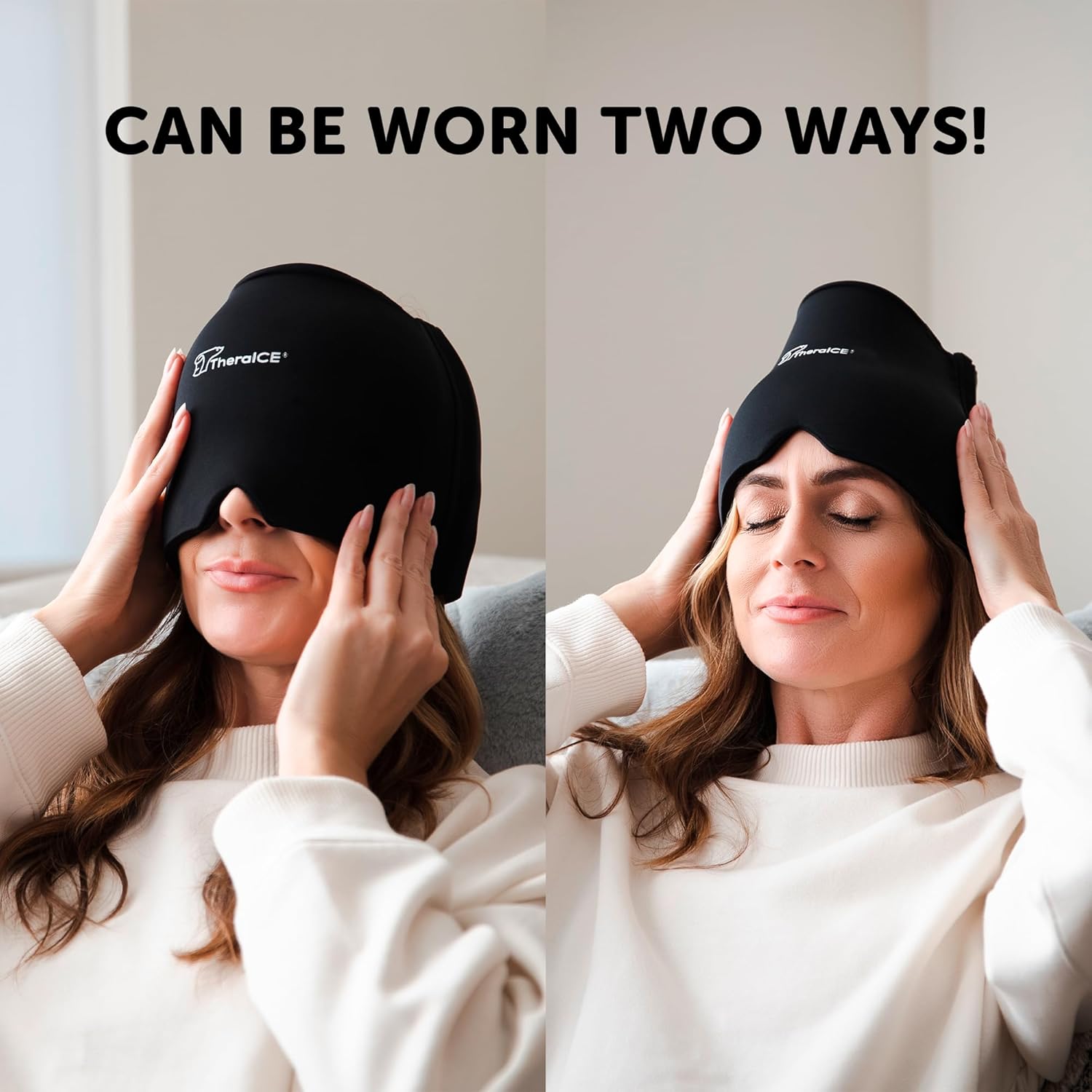 Migraine Relief Cap, Soothing Headache Hat Ice Pack Mask, Face Cold Compress Cooling Gel Head Wrap Products for Tension, Stress & Hangover