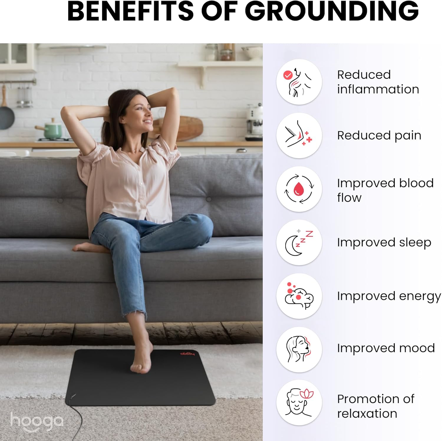 Grounding Mat for Sleep, Energy, Pain Relief, Inflammation, Balance, Wellness. Earth Connected Indoor Grounding for Home, Office, Work. 15 Foot Cord Included. Conductive Carbon