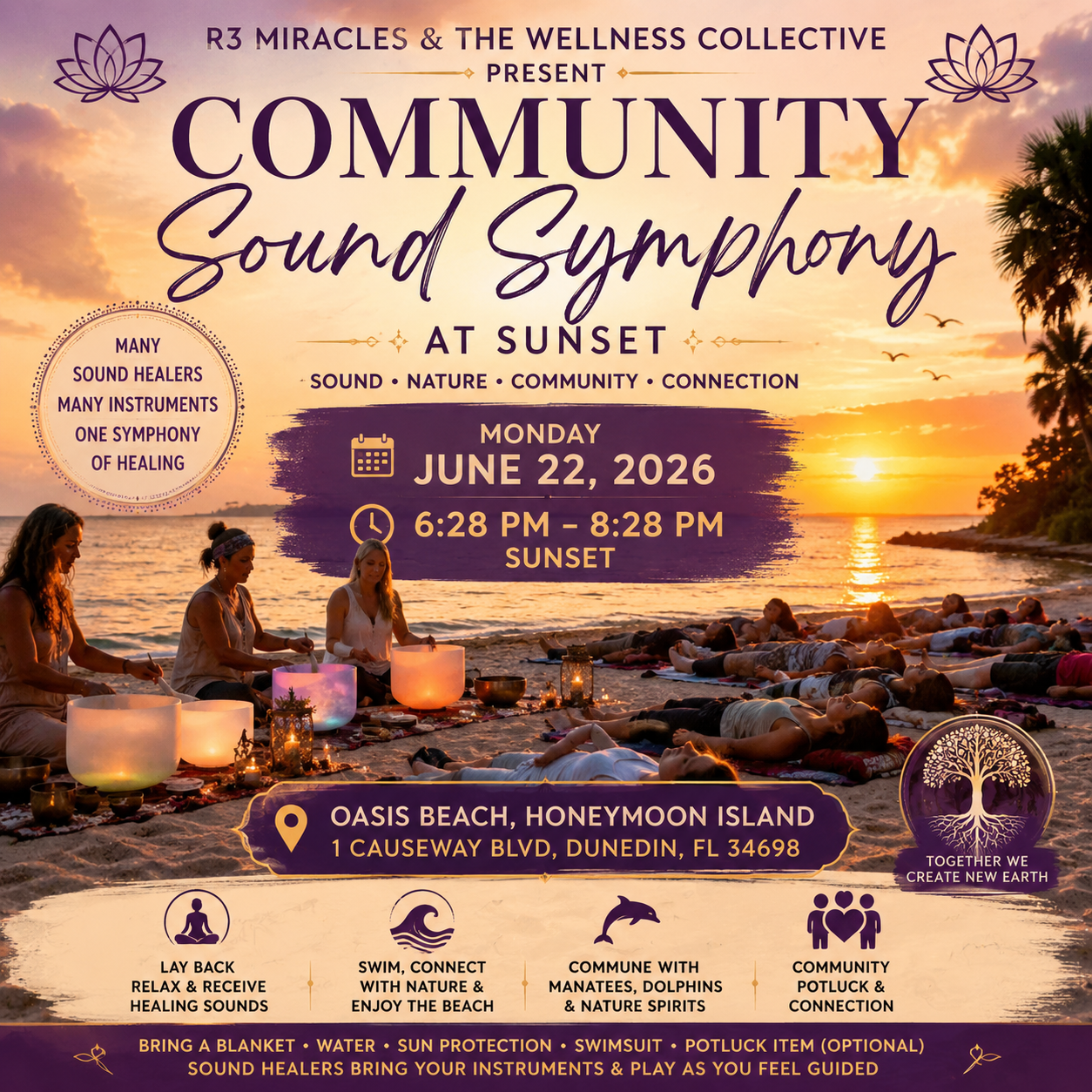 Community Sound Symphony at Sunset 6/22 Monday 6:28-8:28
