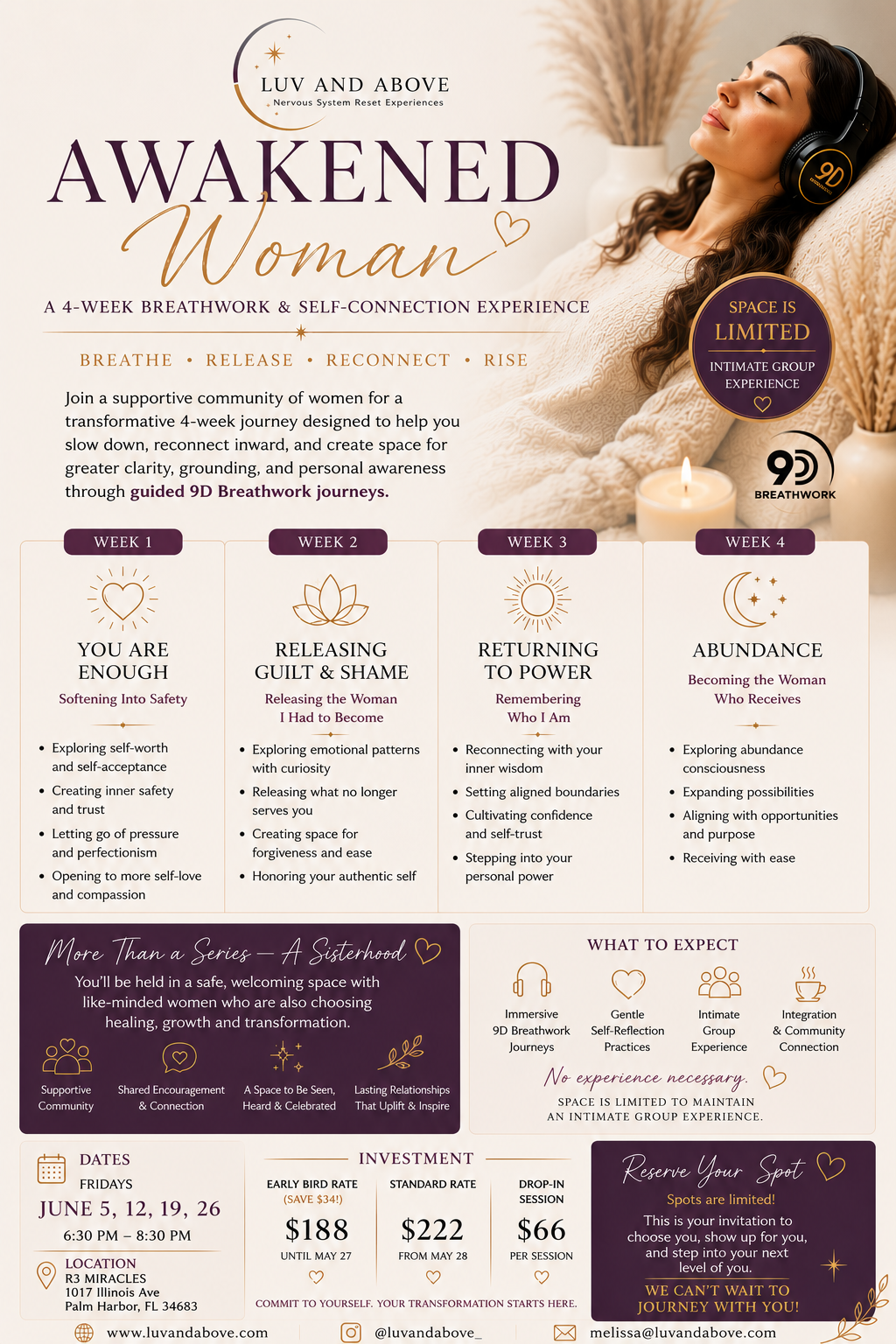 AWAKENED WOMAN A 4-Week Breath-work Self-Connection Experience June Friday’s 6:30pm-8:30pm