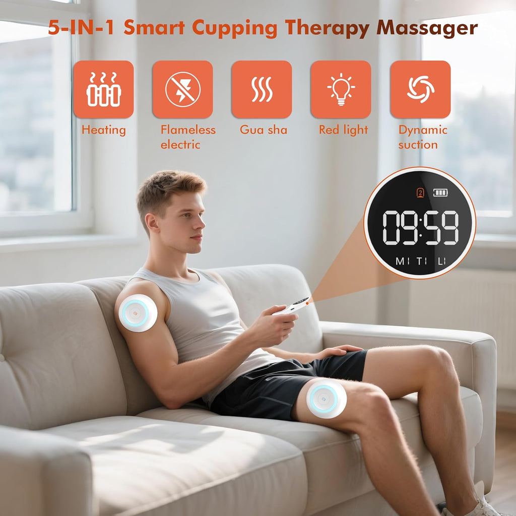 2 Pack Smart Cupping Therapy Massager, 5-in-1 Cupping Therapy Set for Pain Relief, Knots, Aches, Muscle Soreness, Electric Cupping kit for Massage Therapy with Remote Control