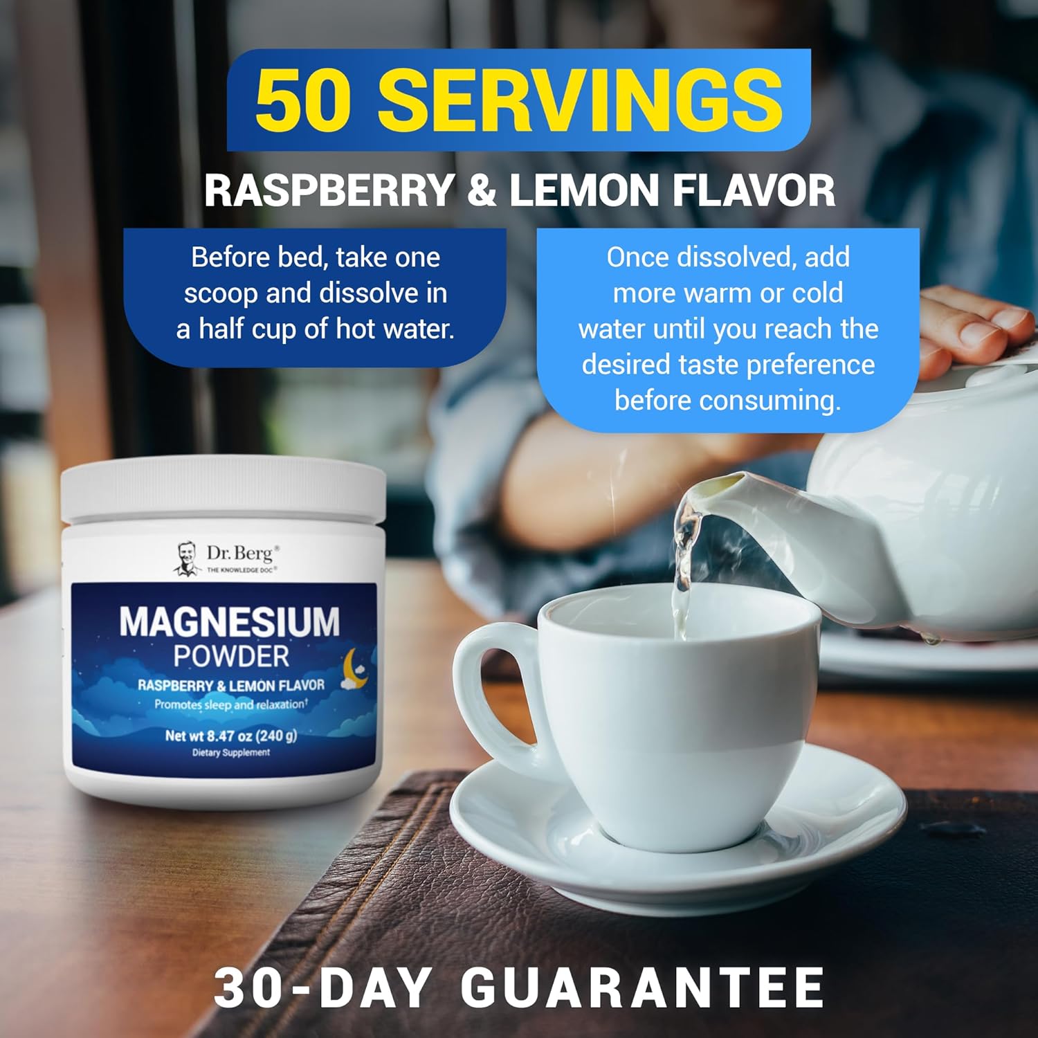 Magnesium Glycinate Powder for Sleep, Relaxation, & Stress Relief - Now Includes Vitamin D3 & Zinc - Delicious Raspberry & Lemon Flavor (50 Servings) Magnesium Powder - Magnesium Drink Powder
