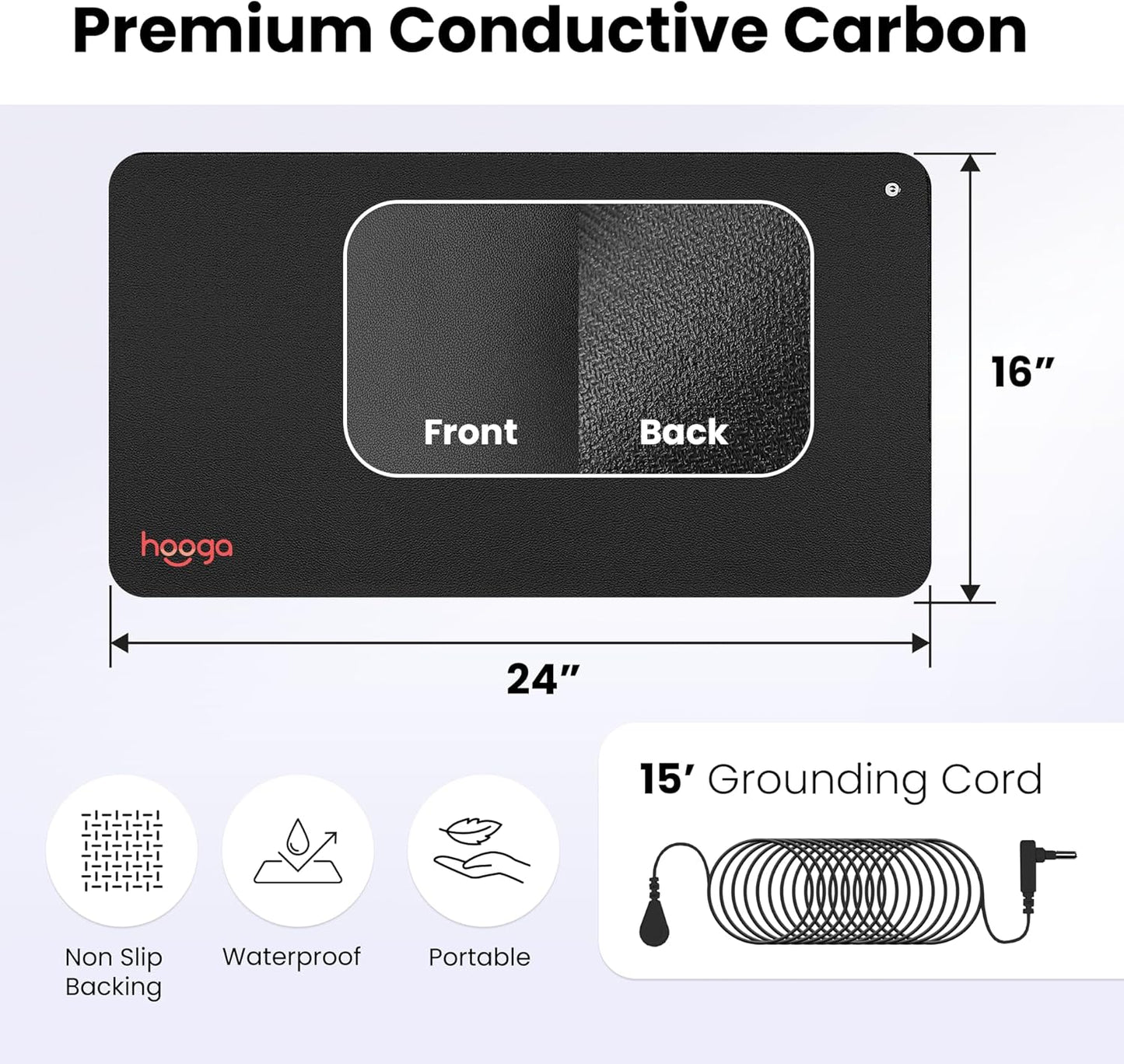 Grounding Mat for Sleep, Energy, Pain Relief, Inflammation, Balance, Wellness. Earth Connected Indoor Grounding for Home, Office, Work. 15 Foot Cord Included. Conductive Carbon