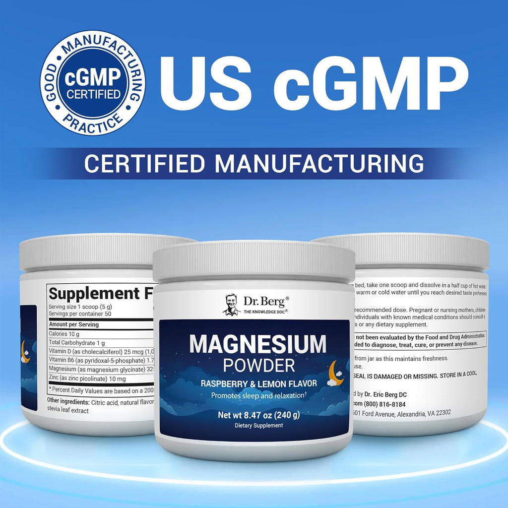 Magnesium Glycinate Powder for Sleep, Relaxation, & Stress Relief - Now Includes Vitamin D3 & Zinc - Delicious Raspberry & Lemon Flavor (50 Servings) Magnesium Powder - Magnesium Drink Powder