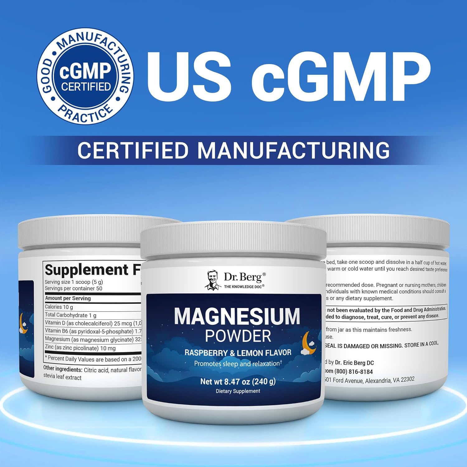 Magnesium Glycinate Powder for Sleep, Relaxation, & Stress Relief - Now Includes Vitamin D3 & Zinc - Delicious Raspberry & Lemon Flavor (50 Servings) Magnesium Powder - Magnesium Drink Powder