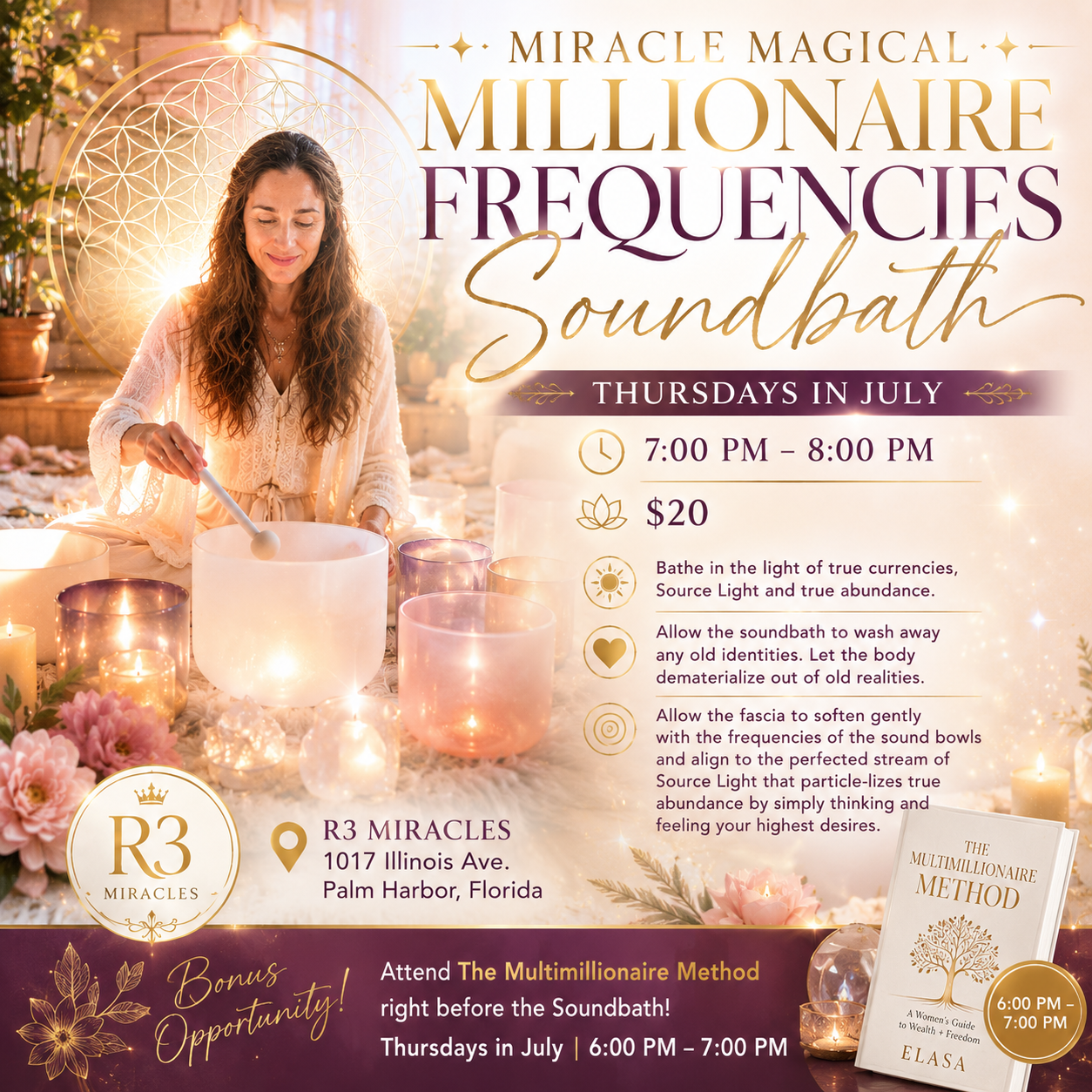 Miracle Magical Millionaire Frequencies Soundbath | Thursdays in July | 7:00 PM – 8:00 PM | $20