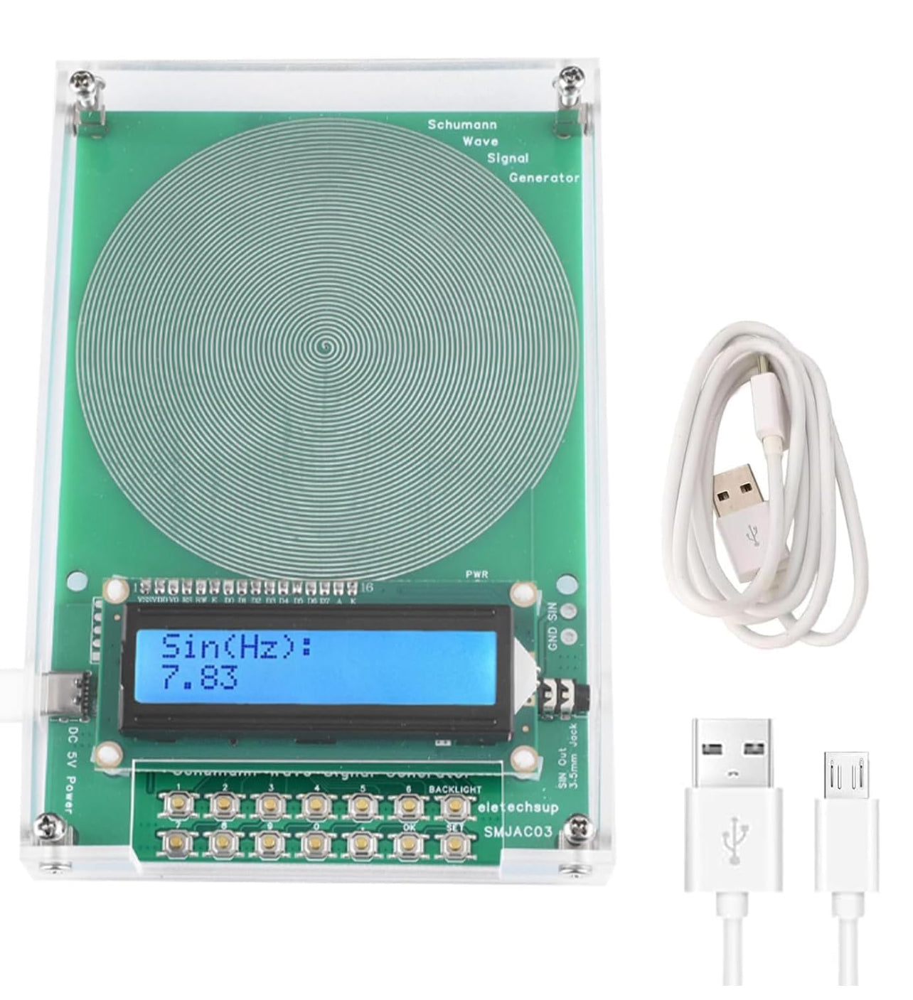 7.83Hz Frequency Generator for Healing, 0.1HZ-100000Hz Adjustable Schumann Wave Resonance Generator, Sine Signals Frequency Healing Device USB Powered Sound Frequency Machine (Green)