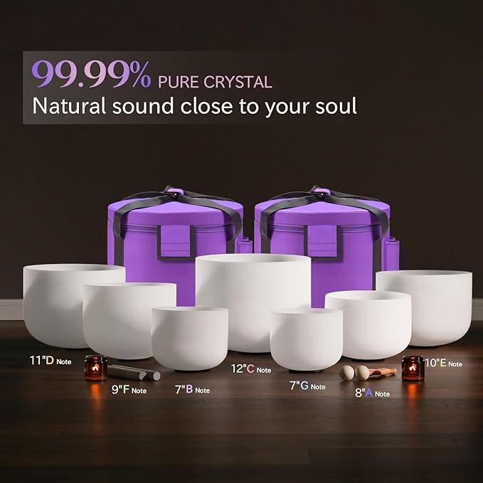 🌈 432Hz 7 Energy Center Crystal Singing Bowl Set