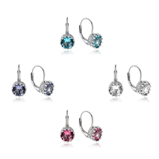 Sterling Silver Tachyonized Cubic Zirconia Flower Earrings with Lever back
